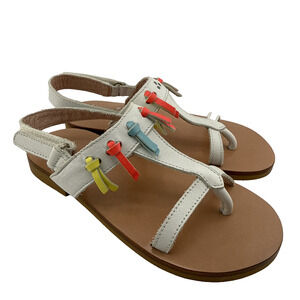 Jacadi Bali T Strap Sandals Girls White Leather Buckle Flat Size 26/US 9.5 NWB‎